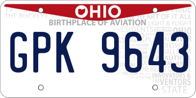 OH license plate GPK9643