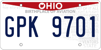 OH license plate GPK9701