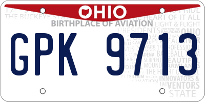 OH license plate GPK9713