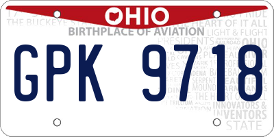 OH license plate GPK9718