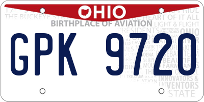 OH license plate GPK9720