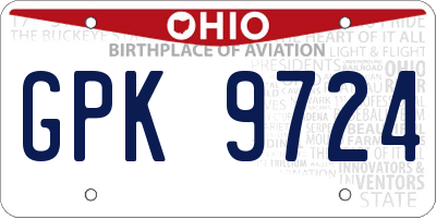 OH license plate GPK9724