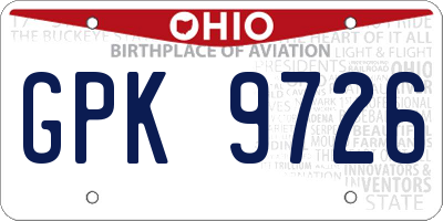OH license plate GPK9726