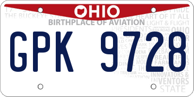 OH license plate GPK9728