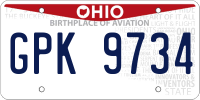 OH license plate GPK9734