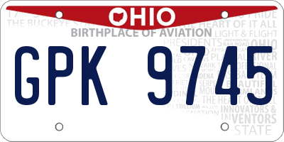 OH license plate GPK9745