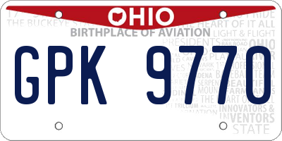 OH license plate GPK9770