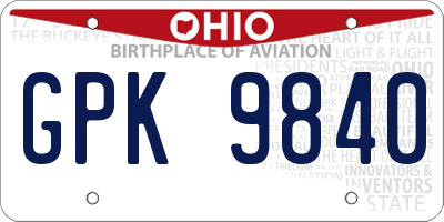 OH license plate GPK9840