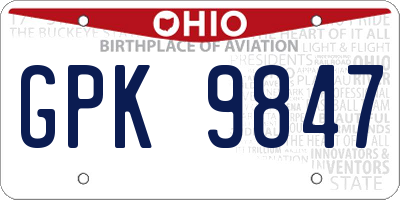 OH license plate GPK9847