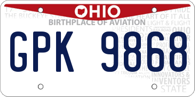 OH license plate GPK9868