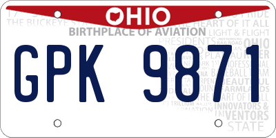 OH license plate GPK9871