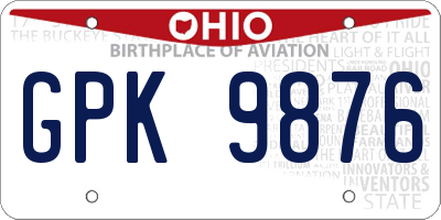 OH license plate GPK9876