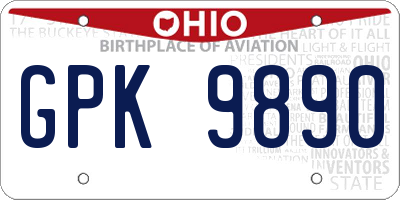 OH license plate GPK9890