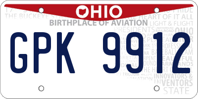 OH license plate GPK9912