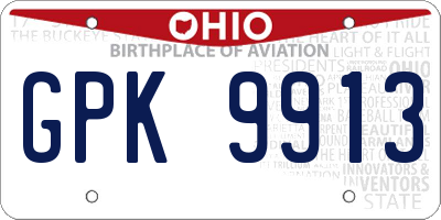 OH license plate GPK9913