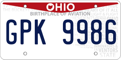 OH license plate GPK9986