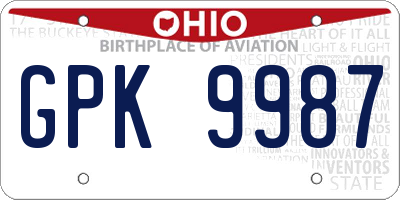 OH license plate GPK9987