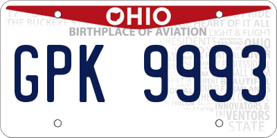 OH license plate GPK9993