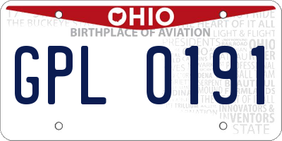 OH license plate GPL0191