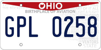 OH license plate GPL0258