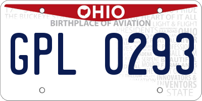 OH license plate GPL0293