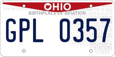 OH license plate GPL0357