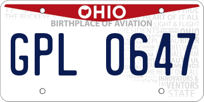 OH license plate GPL0647