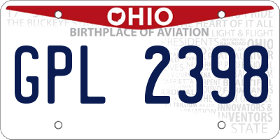 OH license plate GPL2398