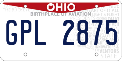 OH license plate GPL2875