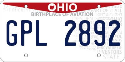 OH license plate GPL2892