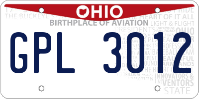 OH license plate GPL3012