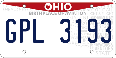 OH license plate GPL3193