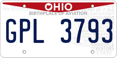 OH license plate GPL3793