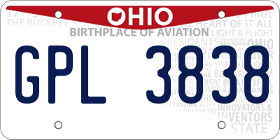 OH license plate GPL3838
