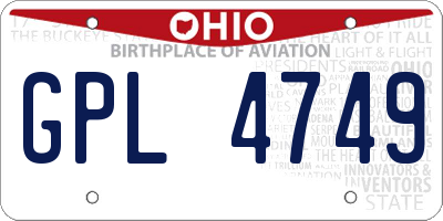 OH license plate GPL4749