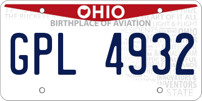 OH license plate GPL4932