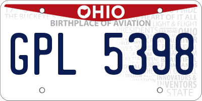 OH license plate GPL5398