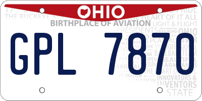 OH license plate GPL7870