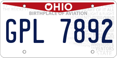 OH license plate GPL7892