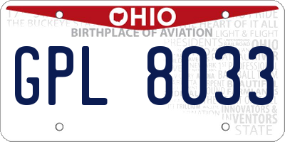 OH license plate GPL8033
