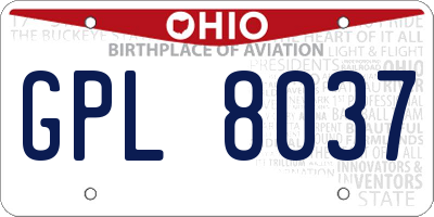 OH license plate GPL8037