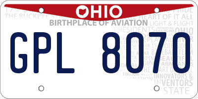 OH license plate GPL8070