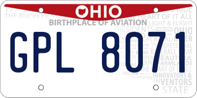 OH license plate GPL8071