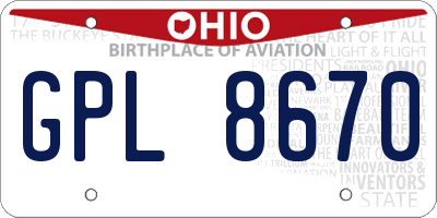 OH license plate GPL8670