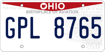 OH license plate GPL8765