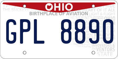 OH license plate GPL8890