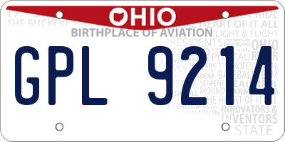 OH license plate GPL9214