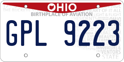 OH license plate GPL9223