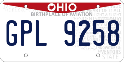 OH license plate GPL9258