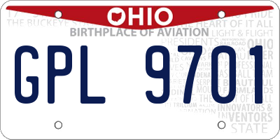OH license plate GPL9701